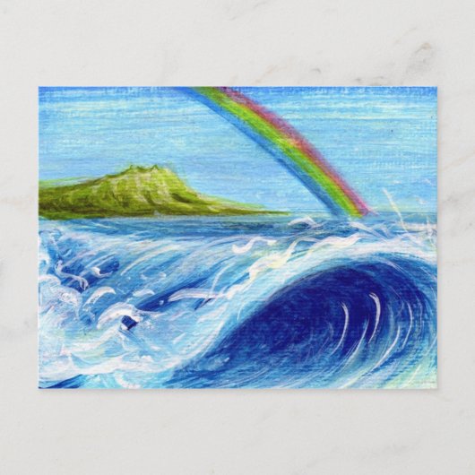 Regenbogen über Daimond Head and Wave Postkarte (Vorderseite)