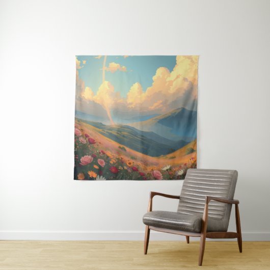 Regenbogen über dem Blume Wandteppich (Beispiel)