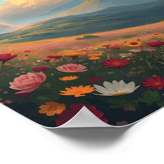 Regenbogen über dem Feld Blume Poster (Ecke)