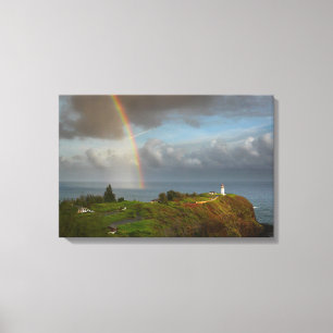 Regenbogen über dem Kilauea-Leuchtturm auf Leinwan Leinwanddruck