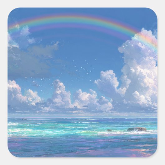 Regenbogen über dem Ozean Quadratischer Aufkleber (Vorderseite)