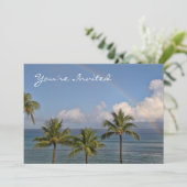 Regenbogen über den Ozean mit Palmen Einladung (Stehend Vorderseite)