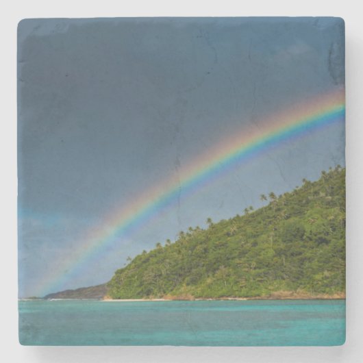 Regenbogen über der Insel, Amerikanisch-Samoa Steinuntersetzer (Vorderseite)
