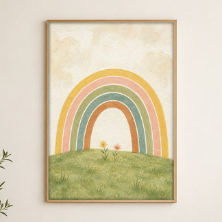 Regenbogen über der Wiese Wasserfarbenposter Poster