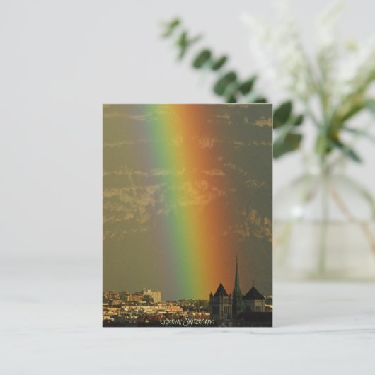 Regenbogen über Genf Postkarte (Stehend Vorderseite)