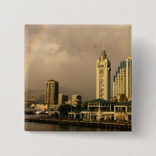 Regenbogen über Honolulu, Hawaii, USA 2 Button