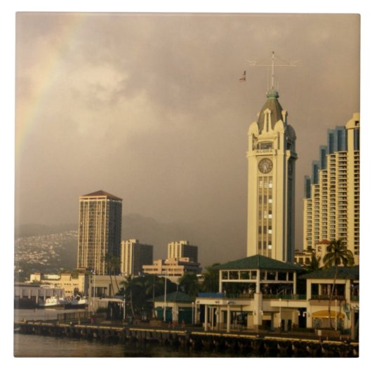 Regenbogen über Honolulu, Hawaii, USA 2 Fliese (Vorderseite)