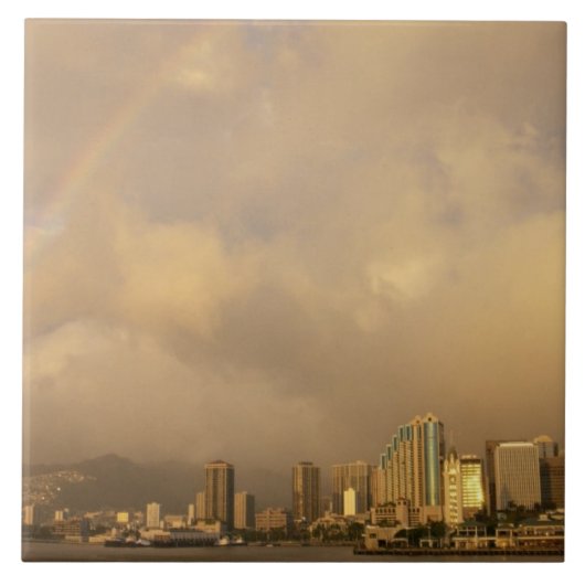 Regenbogen über Honolulu, Hawaii, USA 3 Fliese (Vorderseite)