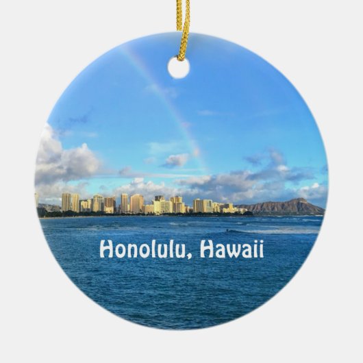 Regenbogen über Honolulu Keramik Ornament (Vorne)
