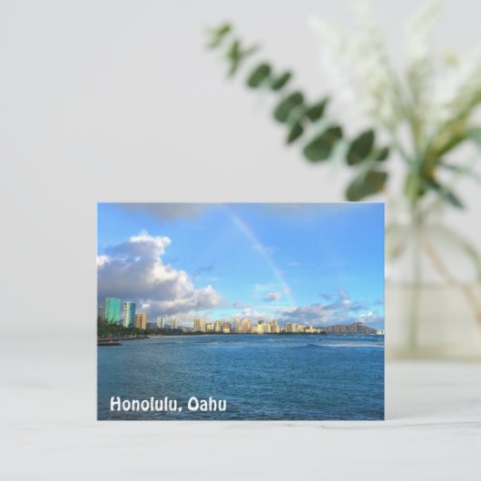 Regenbogen über Honolulu Postkarte (Stehend Vorderseite)