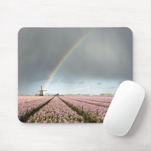 Regenbogen über Hyazinthen und eine Windmühle in Mousepad (Mit Mouse)