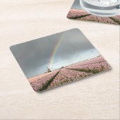 Regenbogen über Hyazinthen und eine Windmühle in Rechteckiger Pappuntersetzer (angewinkelt)