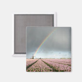 Regenbogen über Hyazinthen und einer Windmühle in  Magnet (Vorderseite/Rückseite)