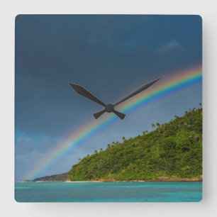 Regenbogen über Insel, Amerikanisch-Samoa Quadratische Wanduhr