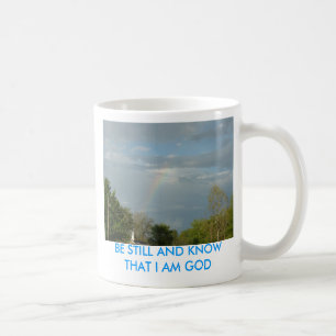 Regenbogen über KircheSteeple, IST NOCH UND WEISS Kaffeetasse