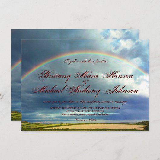 Regenbogen über Länderfeldern Hochzeitsfeiern Einladung (Vorne/Hinten)