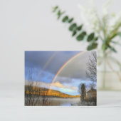 Regenbogen über See und Haus nach Sturm Postkarte (Stehend Vorderseite)