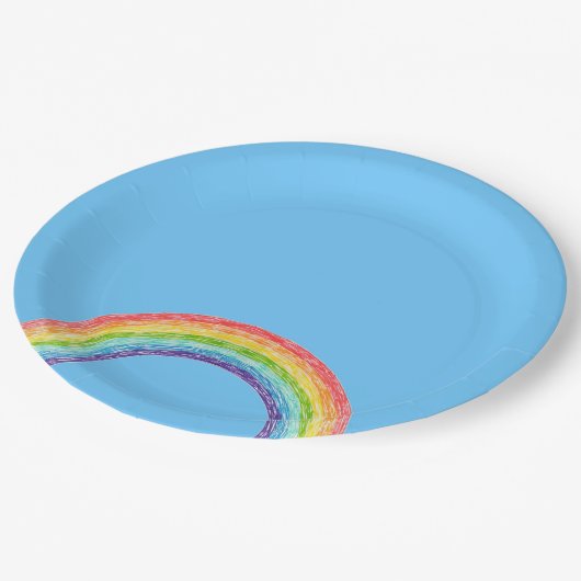 Regenbogen und blauer Himmel Pappteller (Schrägansicht)