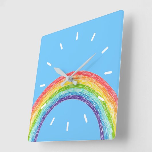 Regenbogen und blauer Himmel Quadratische Wanduhr (Winkel)