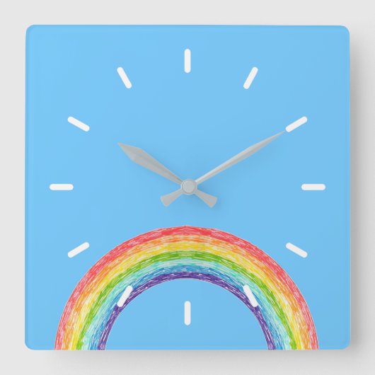 Regenbogen und blauer Himmel Quadratische Wanduhr (Vorderseite)