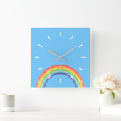 Regenbogen und blauer Himmel Quadratische Wanduhr (Zuhause)