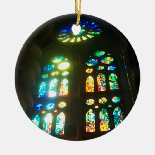 Regenbogen und blaues Buntglas Keramikornament (Vorne)