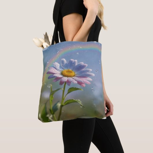 Regenbogen und Blume - farbenfrohe Leinwand Tasche (Von Nahem)
