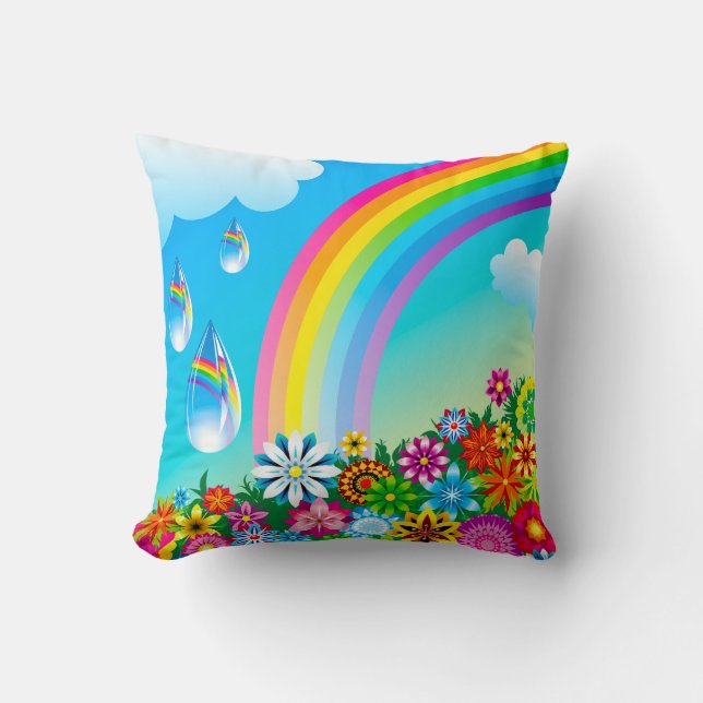 Regenbogen und Blumen Kissen (Vorderseite)