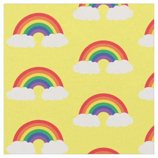 Regenbogen und Cloud auf gelben Niedlichen Kindern Stoff (Nahaufnahme)