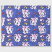Regenbögen und Einhorn Blaue Seide Geschenkpapier (Flach)