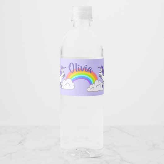 Regenbogen- und Einhorndesign Wasserflaschenetikett (Vorderseite)