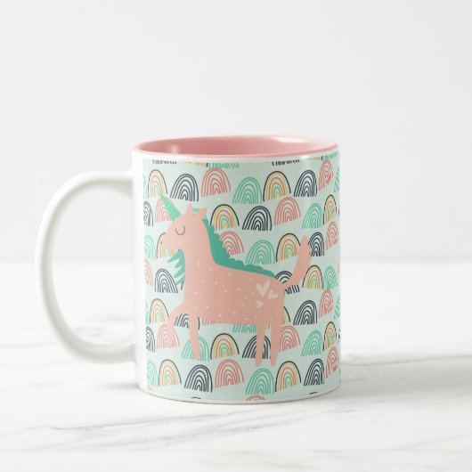 Regenbogen und Einhörner Zweifarbige Tasse (Links)