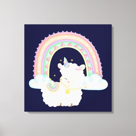 Regenbogen und Einhornlamm Leinwanddruck (Vorderseite)