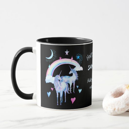 Regenbogen und Einhornsteine Tasse (Mit Donut)