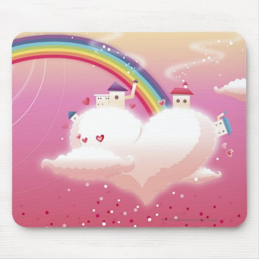 Regenbogen und Gebäude auf Wolken Mousepad (Vorne)