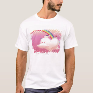 Regenbogen und Gebäude auf Wolken T-Shirt