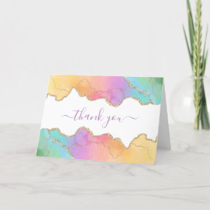Regenbogen- und Gold-Achat-Wasserfarben-Geschäft Dankeskarte