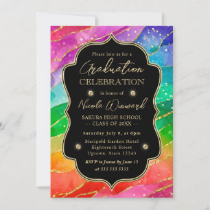 Regenbogen und Gold Glitter Alkohol-Tinte Abschlus Einladung