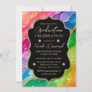 Regenbogen und Gold Glitter Alkohol Tinte Abschlus Einladung