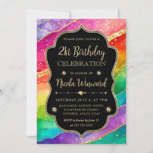 Regenbogen und Gold Glitter Alkoholtinte 21. Gebur Einladung