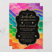 Regenbogen und Gold Glitzer Alkoholtink Abschluss Einladung (Vorne/Hinten)