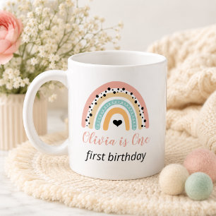 Regenbogen- und Herz-1. Geburtstagsfeier Kaffeetasse