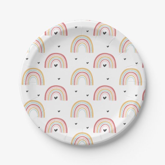 Regenbogen- und Herz Geburtstagsfeier Teller (Vorderseite)
