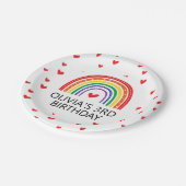 Regenbogen- und Herz Geburtstagsfeier Teller (Schrägansicht)