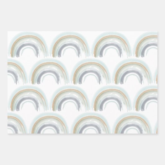 Regenbogen und Herz in Boho Mutes blaues Muster Geschenkpapier Set (Vorderseite 3)