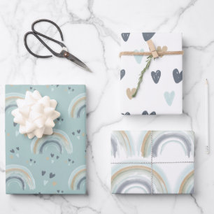 Regenbogen und Herzen im Boho-gedämpften Blau-Must Geschenkpapier Set