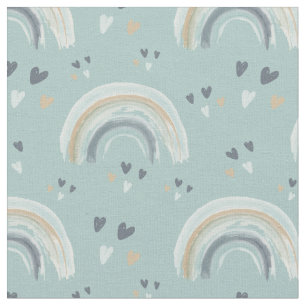 Regenbogen und Herzen im Boho-gedämpften Blau-Must Stoff