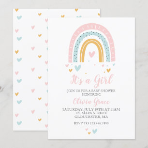 Regenbogen und Herzen Mädchen Baby-Party Pastell-E Einladung