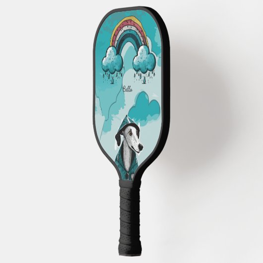 Regenbogen und Hund Pickleball Schläger (Links)