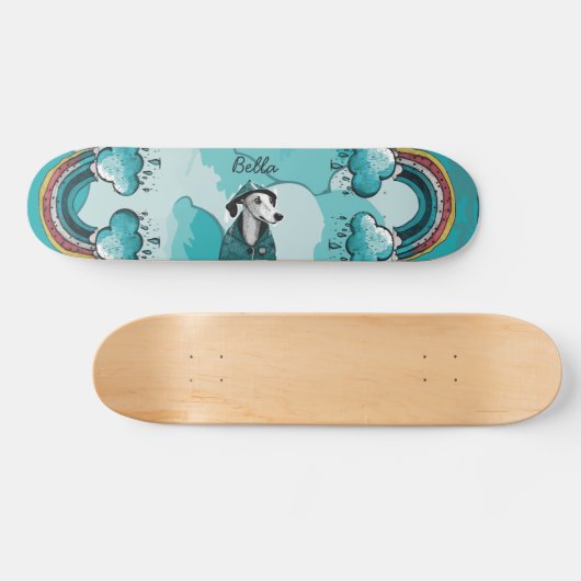 Regenbogen und Hund Skateboard (Horizontal)